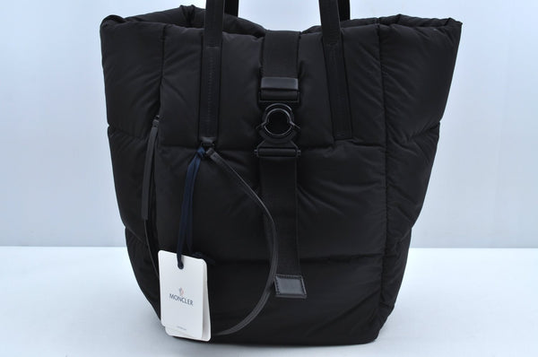 Authentic MONCLER XANDER TOTE LARGE Shoulder Tote Bag Nylon Leather Black 3633M