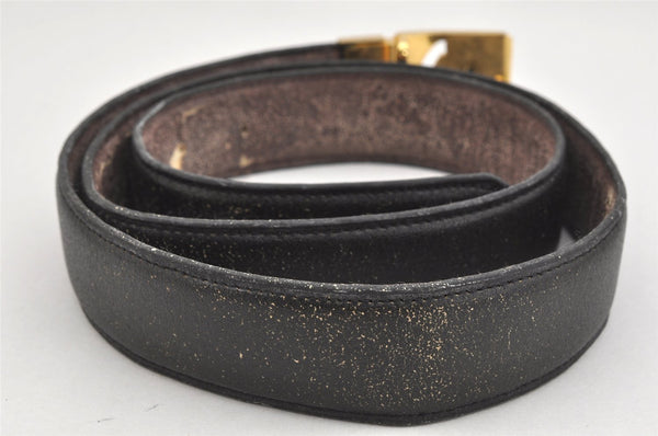 Authentic CHANEL Vintage Calf Skin Belt CC Logo 37.2-40.9" Black Junk 3634K