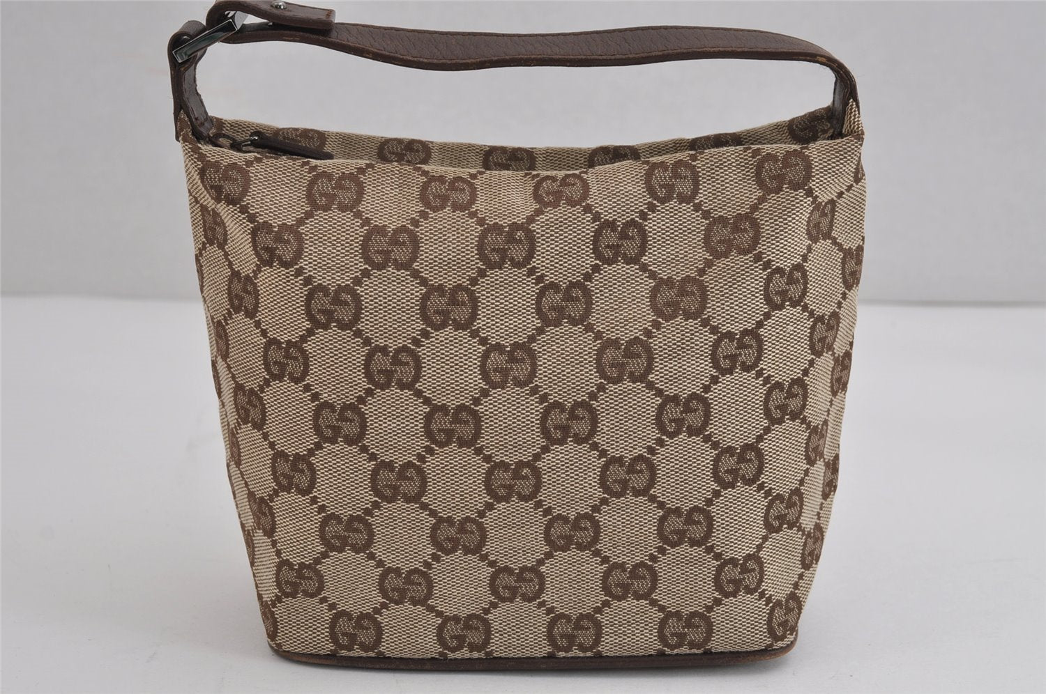 Authentic GUCCI Hand Bag Pouch Purse GG Canvas Leather 34080 Brown 3635J