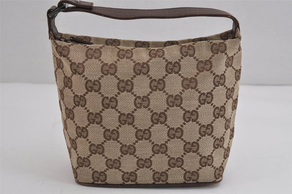 Authentic GUCCI Hand Bag Pouch Purse GG Canvas Leather 34080 Brown 3635J