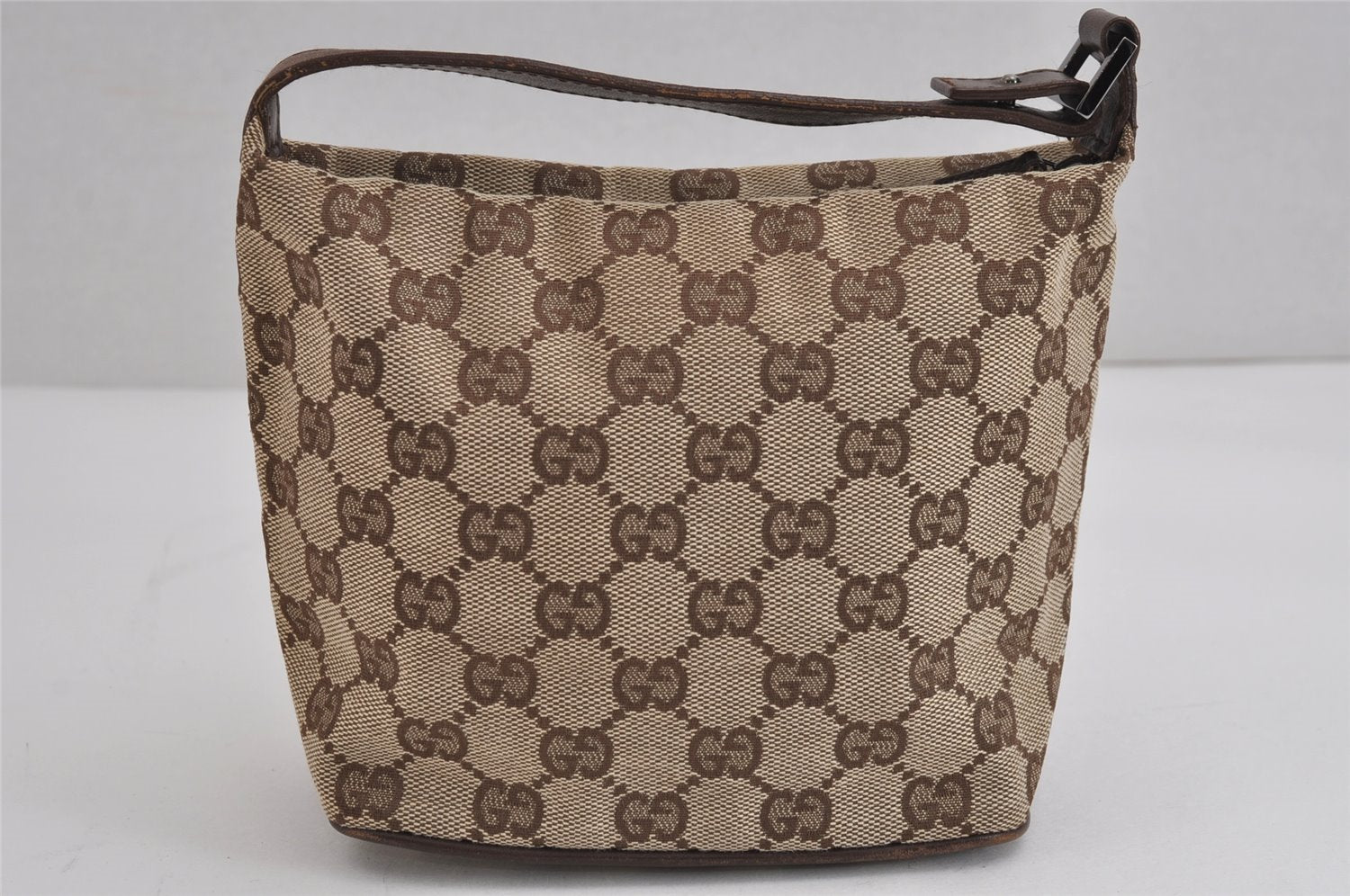 Authentic GUCCI Hand Bag Pouch Purse GG Canvas Leather 34080 Brown 3635J