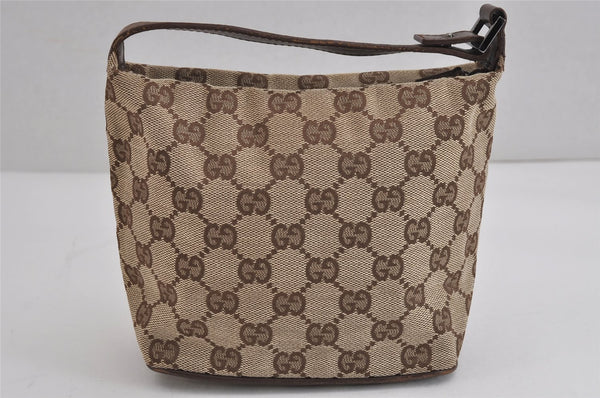 Authentic GUCCI Hand Bag Pouch Purse GG Canvas Leather 34080 Brown 3635J