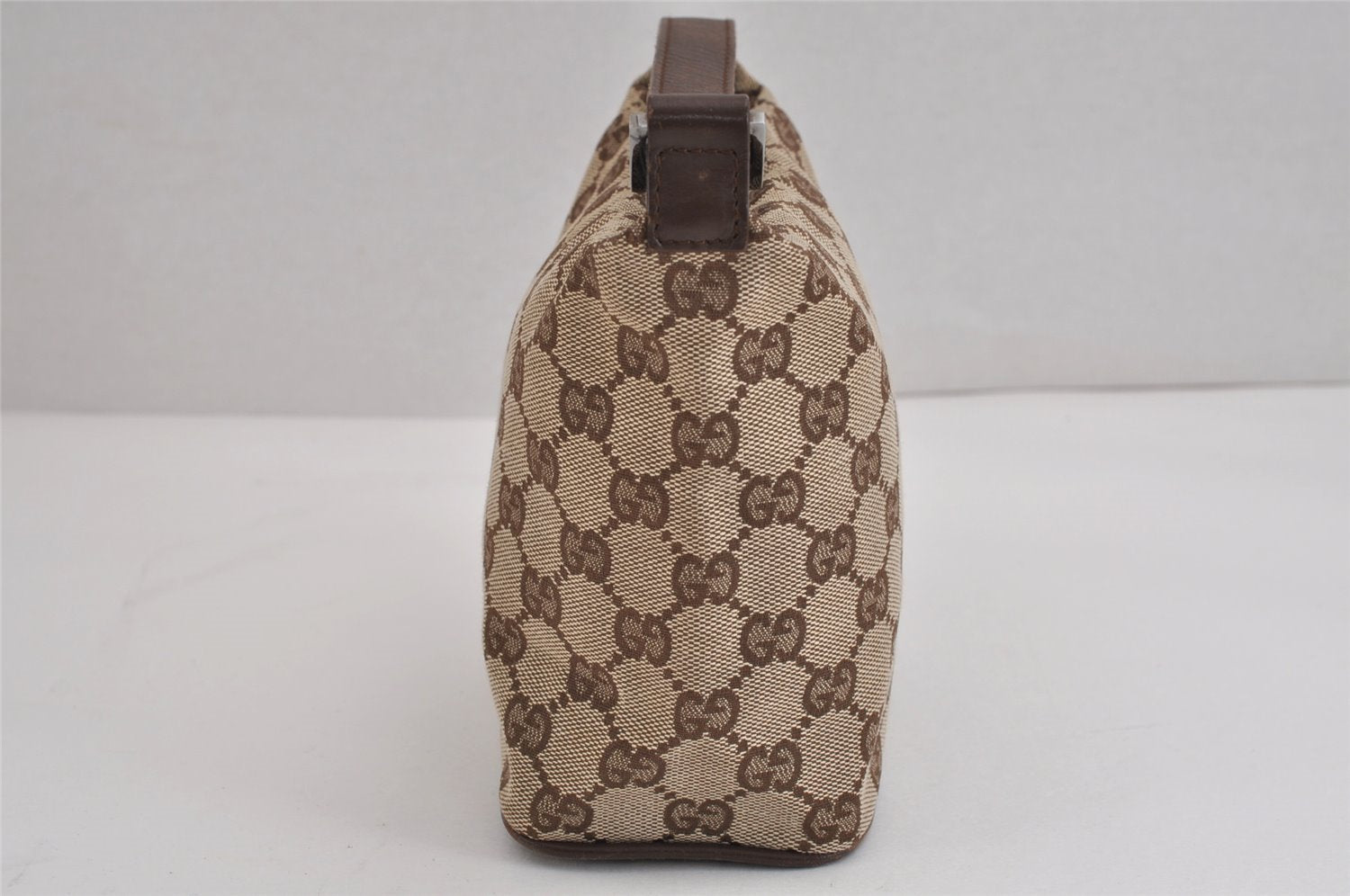 Authentic GUCCI Hand Bag Pouch Purse GG Canvas Leather 34080 Brown 3635J