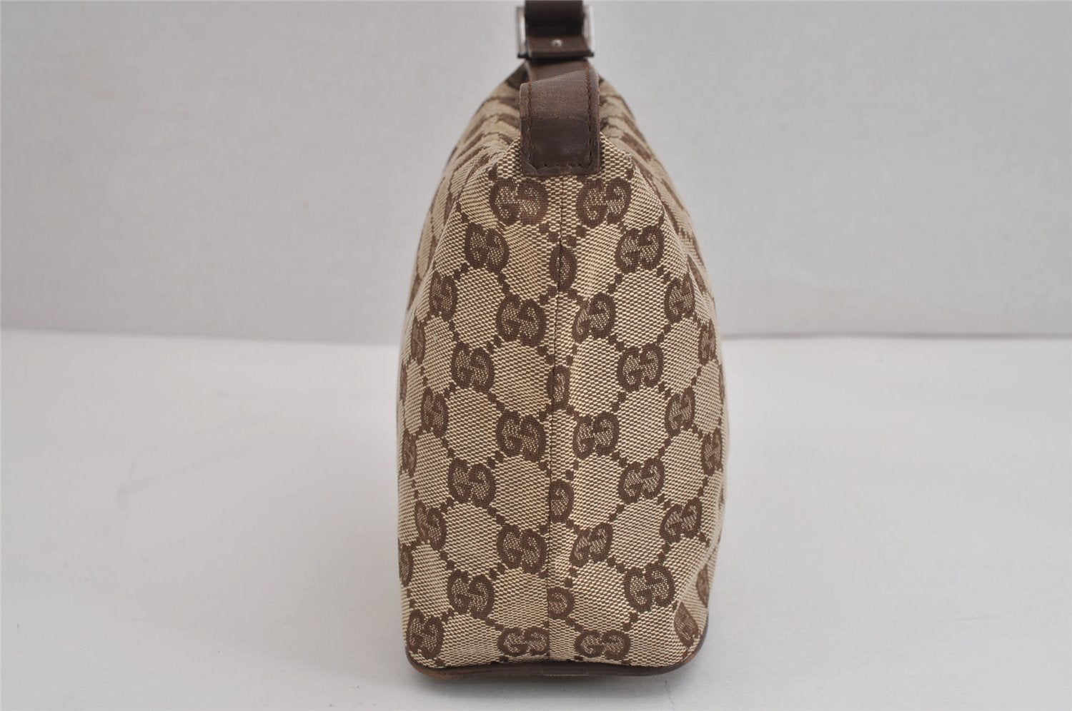 Authentic GUCCI Hand Bag Pouch Purse GG Canvas Leather 34080 Brown 3635J