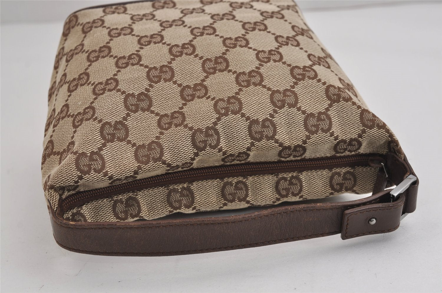 Authentic GUCCI Hand Bag Pouch Purse GG Canvas Leather 34080 Brown 3635J