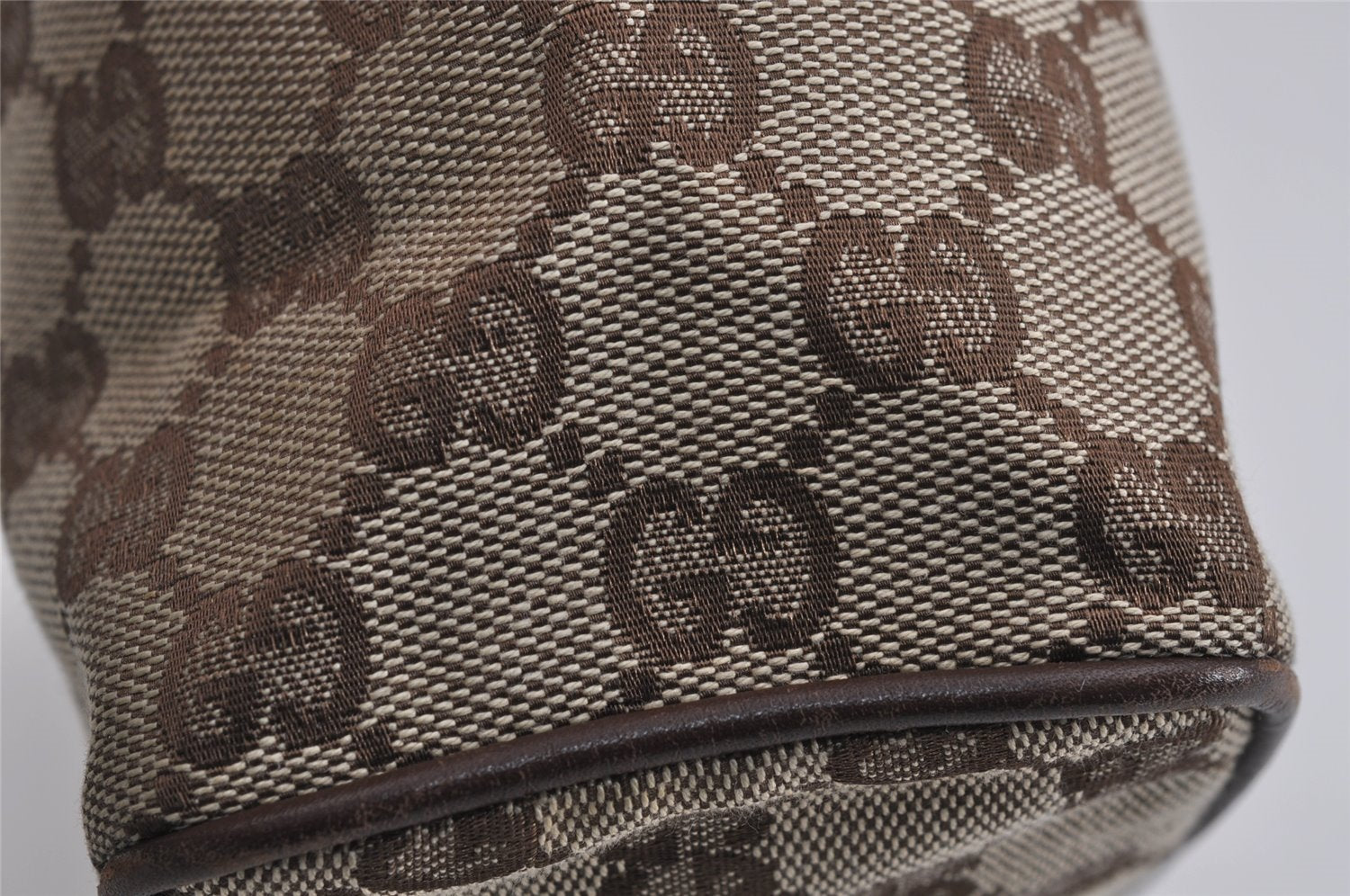 Authentic GUCCI Hand Bag Pouch Purse GG Canvas Leather 34080 Brown 3635J