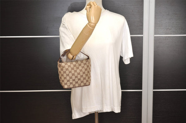Authentic GUCCI Hand Bag Pouch Purse GG Canvas Leather 34080 Brown 3635J