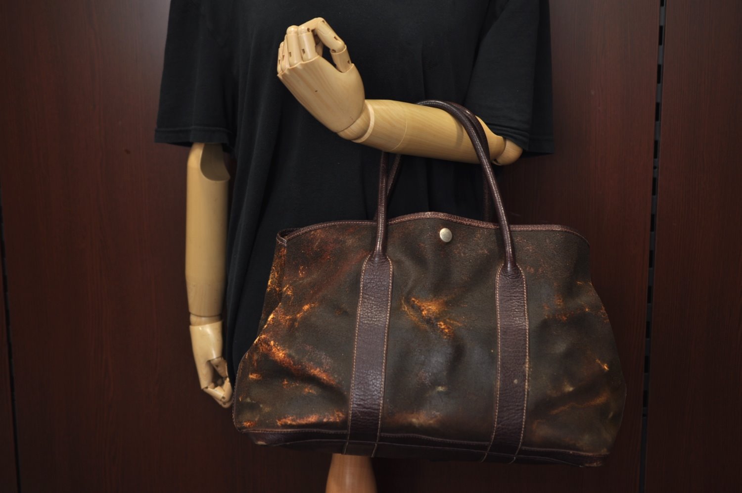 Authentic HERMES Garden Party MM Shoulder Tote Bag Leather Brown Junk 3636I