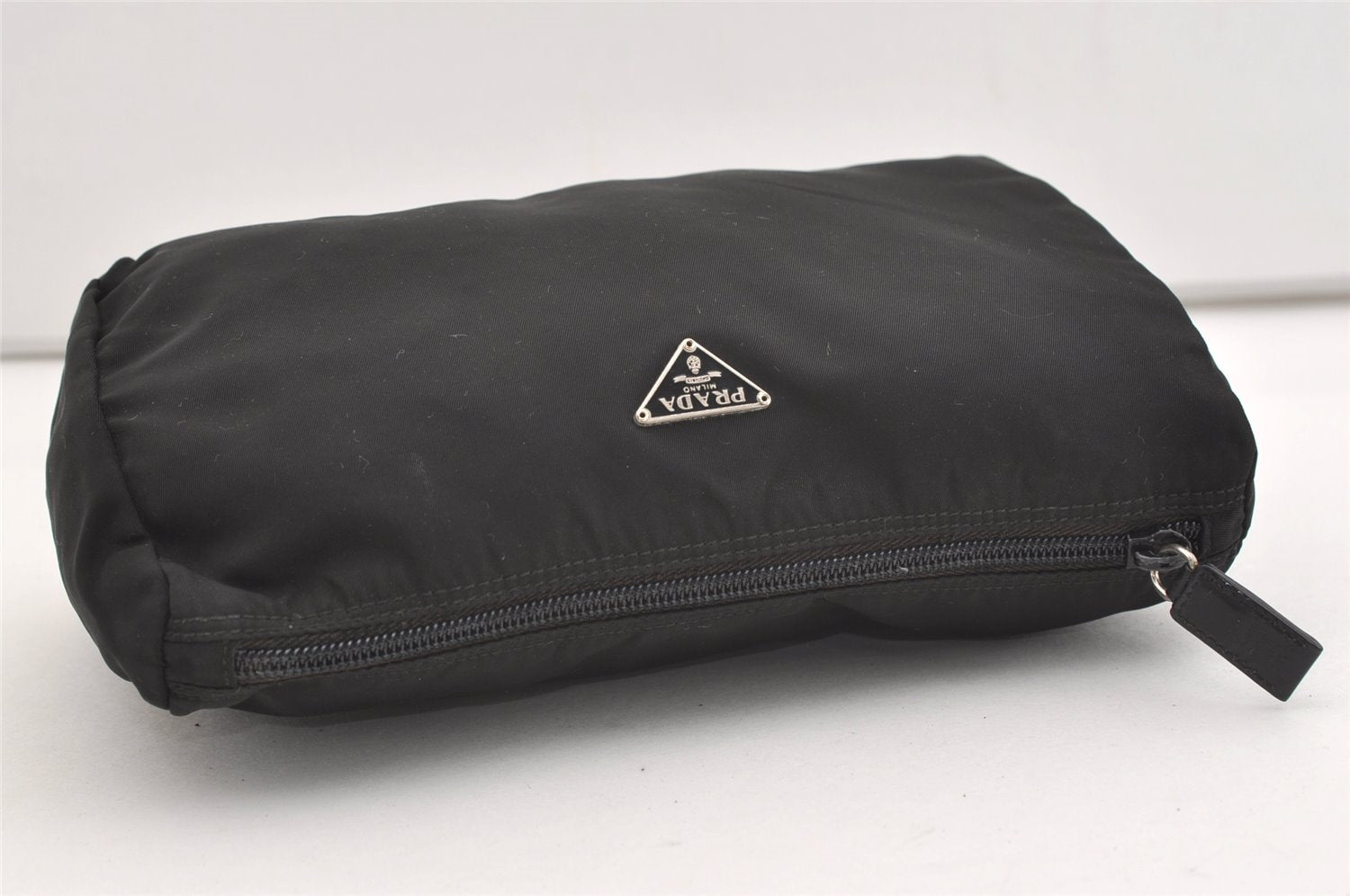 Authentic PRADA Nylon Tessuto Leather Clutch Hand Bag Purse Black 3639J