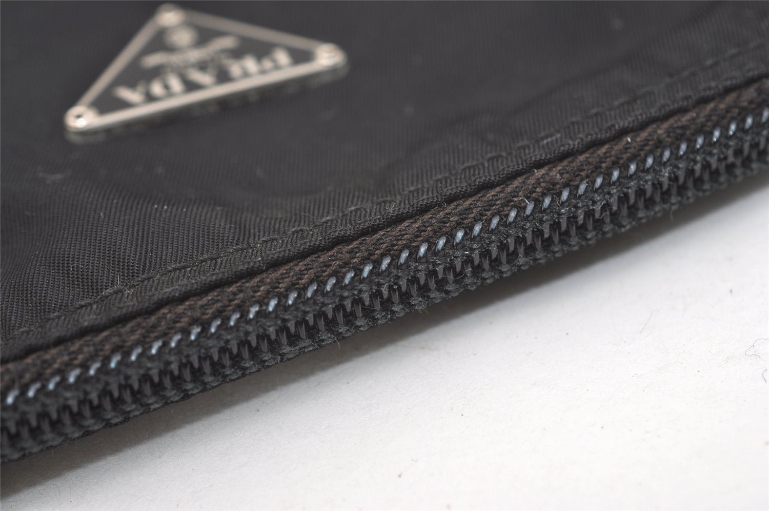 Authentic PRADA Nylon Tessuto Leather Clutch Hand Bag Purse Black 3639J