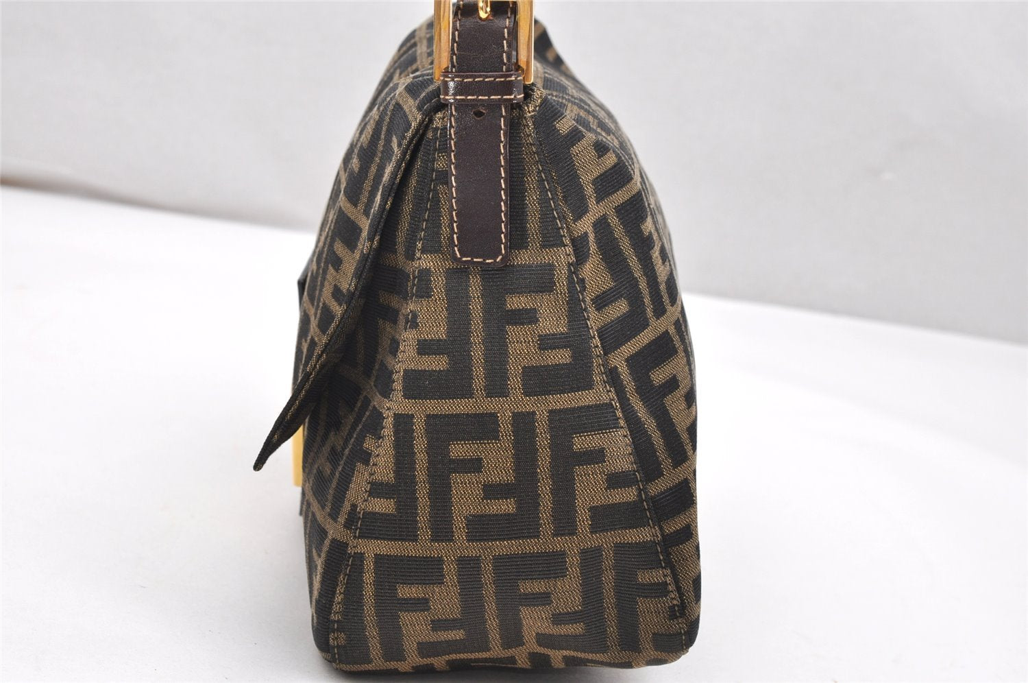 Authentic FENDI Zucca Mamma Baguette Shoulder Bag Canvas Leather Brown 3641K