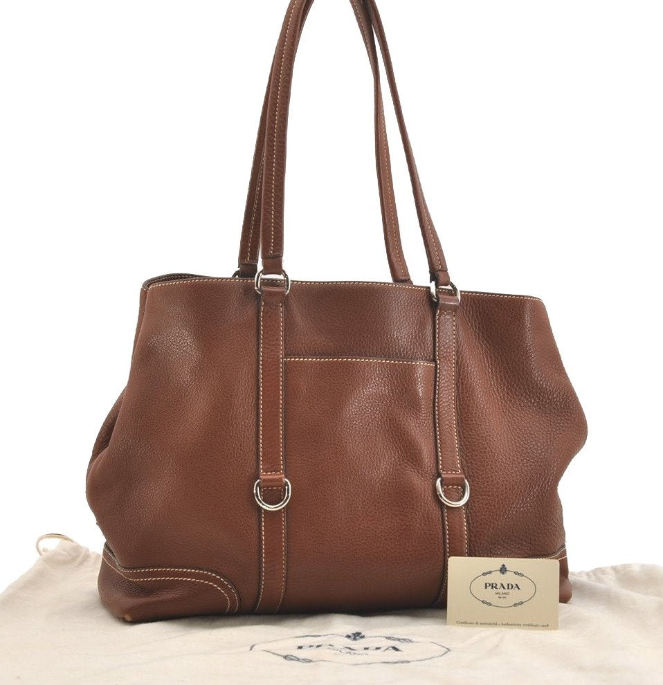 Authentic PRADA VIT DAINO LIFE Leather Shoulder Tote Bag BR2920 Brown 3642J
