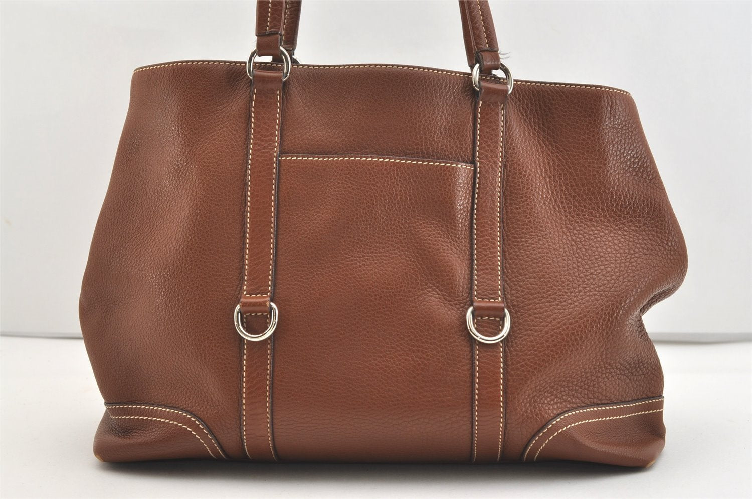 Authentic PRADA VIT DAINO LIFE Leather Shoulder Tote Bag BR2920 Brown 3642J