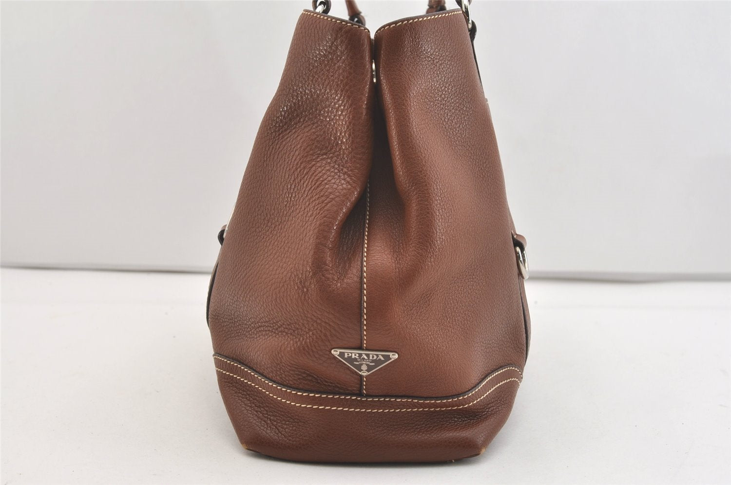Authentic PRADA VIT DAINO LIFE Leather Shoulder Tote Bag BR2920 Brown 3642J