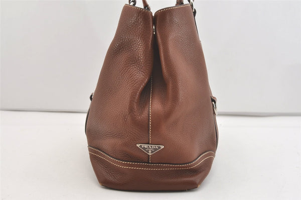 Authentic PRADA VIT DAINO LIFE Leather Shoulder Tote Bag BR2920 Brown 3642J