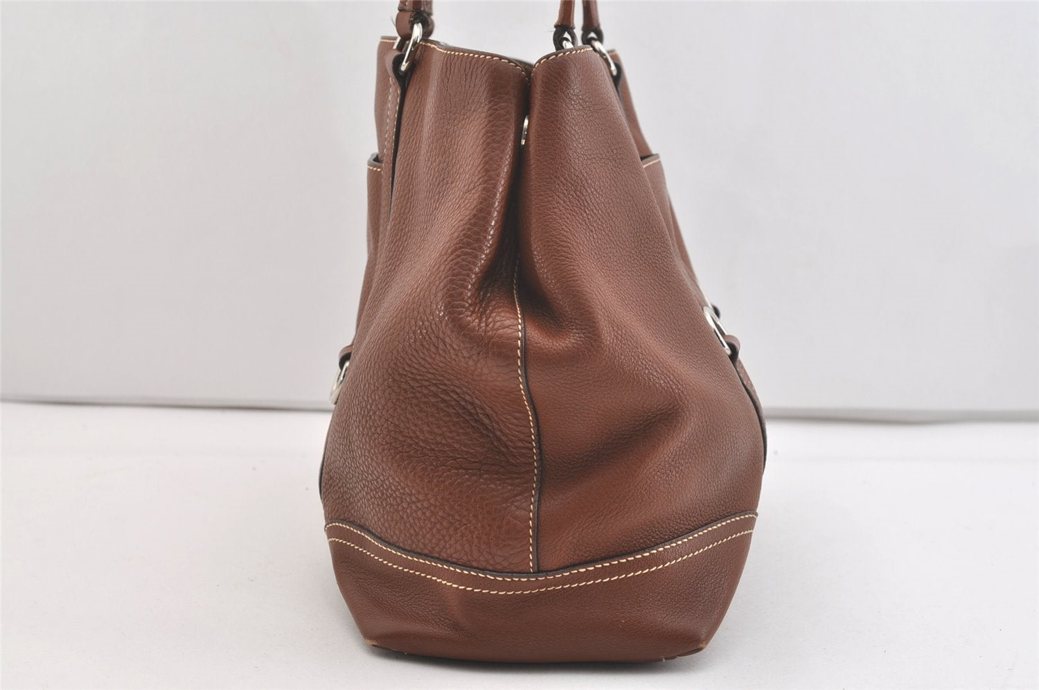 Authentic PRADA VIT DAINO LIFE Leather Shoulder Tote Bag BR2920 Brown 3642J