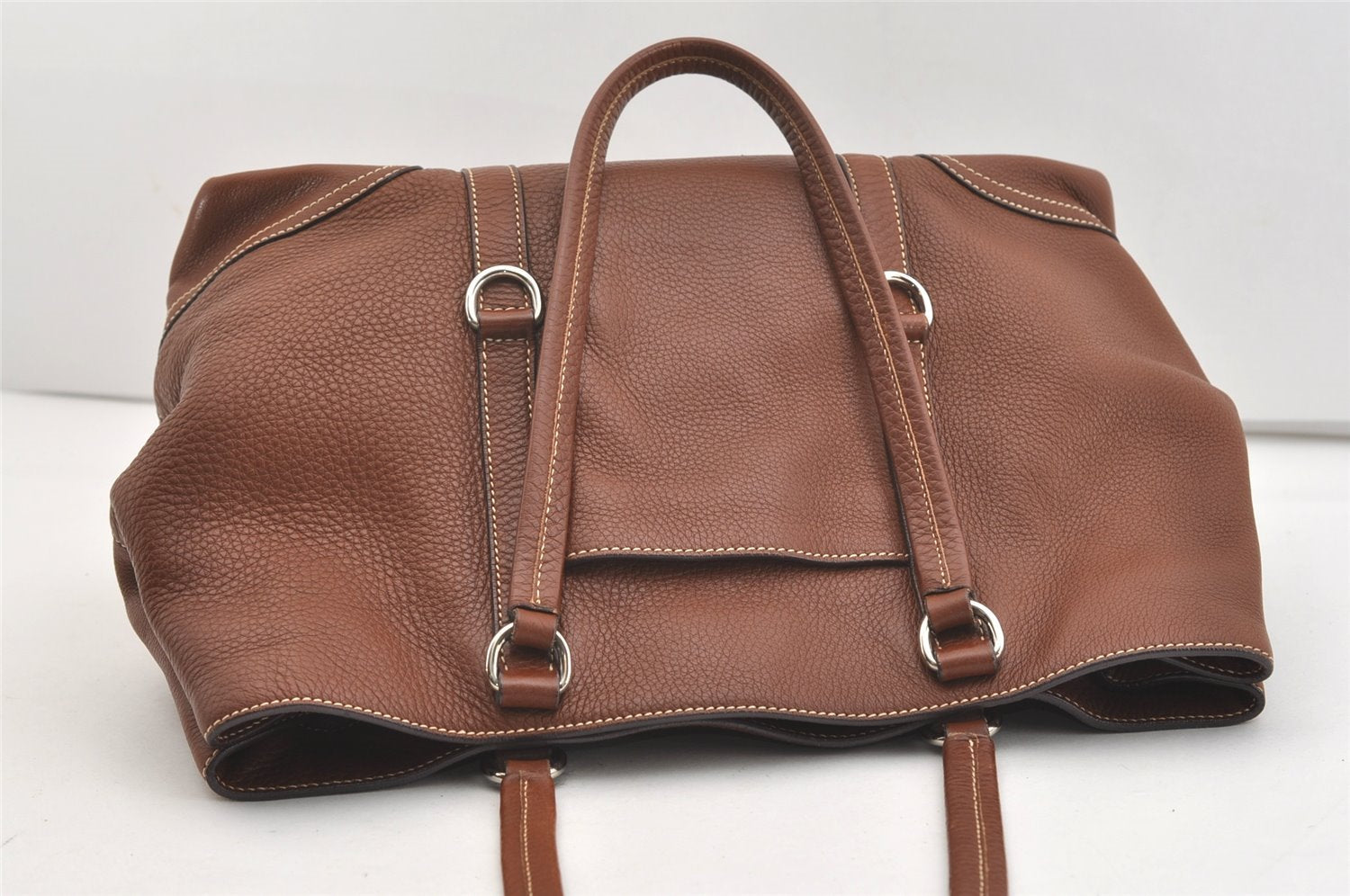 Authentic PRADA VIT DAINO LIFE Leather Shoulder Tote Bag BR2920 Brown 3642J