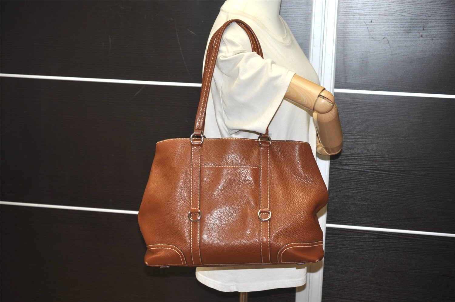Authentic PRADA VIT DAINO LIFE Leather Shoulder Tote Bag BR2920 Brown 3642J