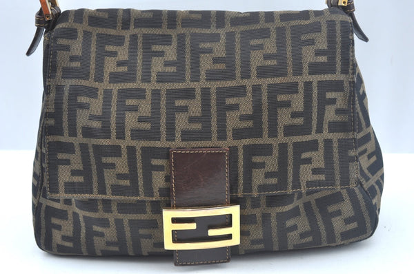 Authentic FENDI Zucca Mamma Baguette Shoulder Bag Canvas Leather Brown 3643J