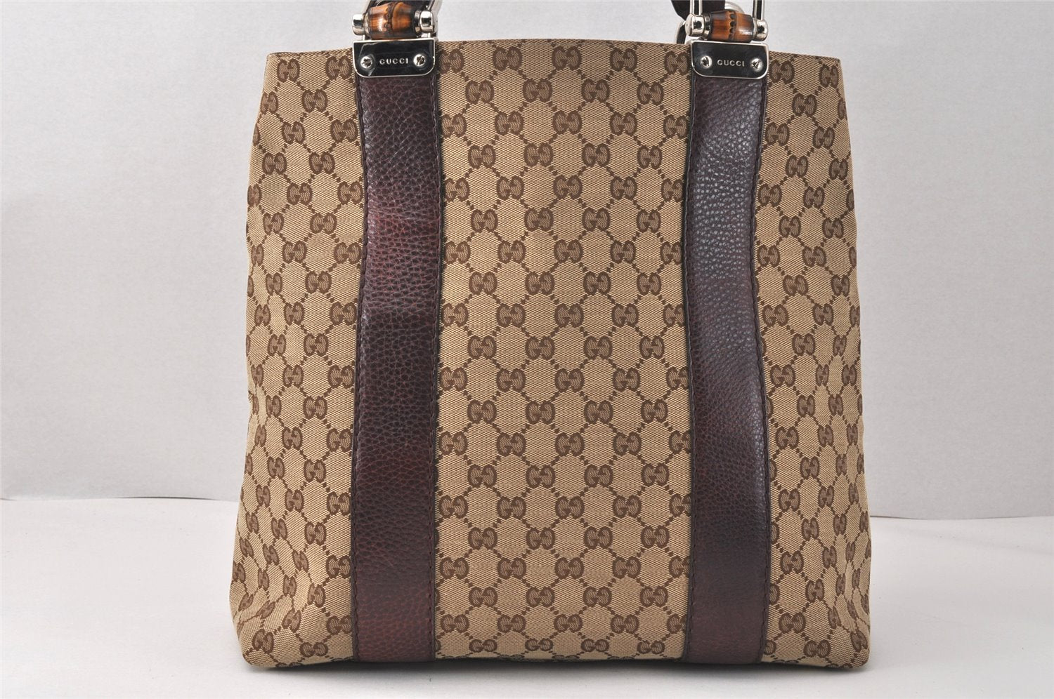 Authentic GUCCI Bamboo Shoulder Hand Bag GG Canvas Leather 232946 Brown 3645K