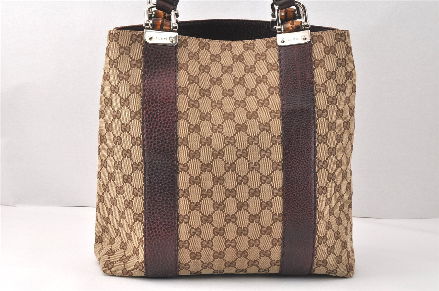 Authentic GUCCI Bamboo Shoulder Hand Bag GG Canvas Leather 232946 Brown 3645K