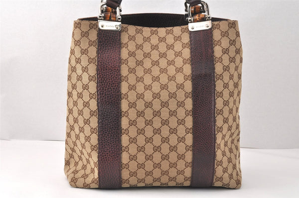 Authentic GUCCI Bamboo Shoulder Hand Bag GG Canvas Leather 232946 Brown 3645K