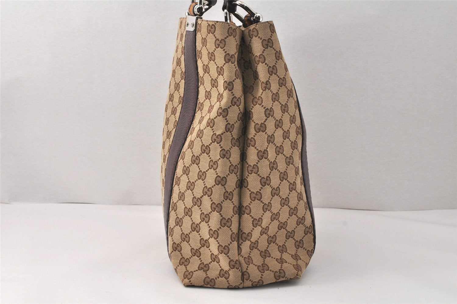 Authentic GUCCI Bamboo Shoulder Hand Bag GG Canvas Leather 232946 Brown 3645K