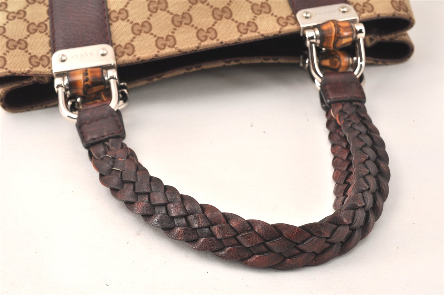 Authentic GUCCI Bamboo Shoulder Hand Bag GG Canvas Leather 232946 Brown 3645K