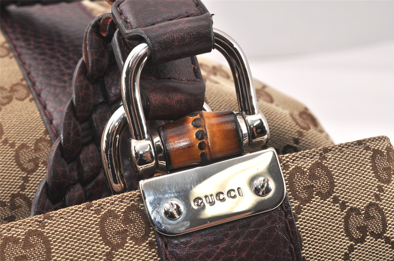Authentic GUCCI Bamboo Shoulder Hand Bag GG Canvas Leather 232946 Brown 3645K