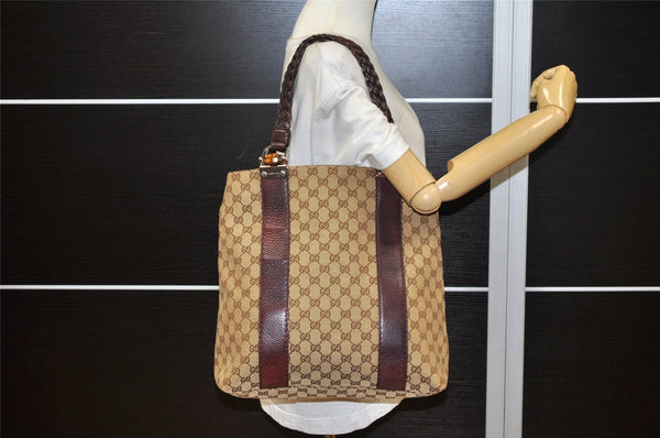 Authentic GUCCI Bamboo Shoulder Hand Bag GG Canvas Leather 232946 Brown 3645K