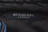 Authentic BURBERRY Vintage Check Hand Bag Pouch Purse Nylon Leather Blue 3649I