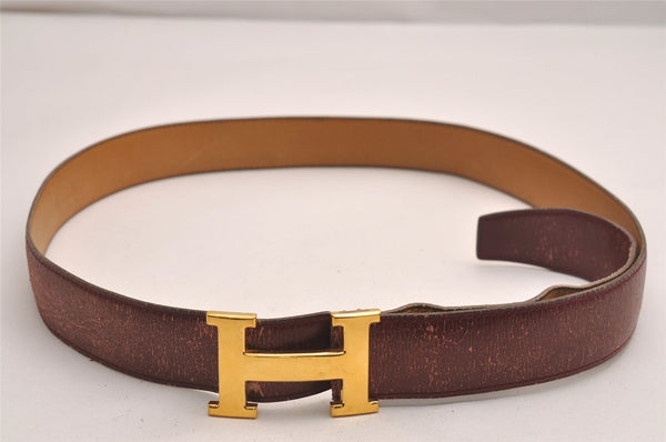 Authentic HERMES Constance Leather Belt Size 100cm 39.4" Purple Brown 3649J