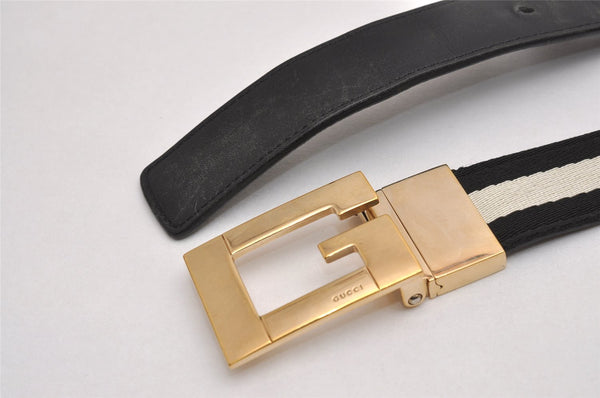 Authentic GUCCI Sherry Line Belt Canvas Leather Size 80cm 31.5" Black 3653J