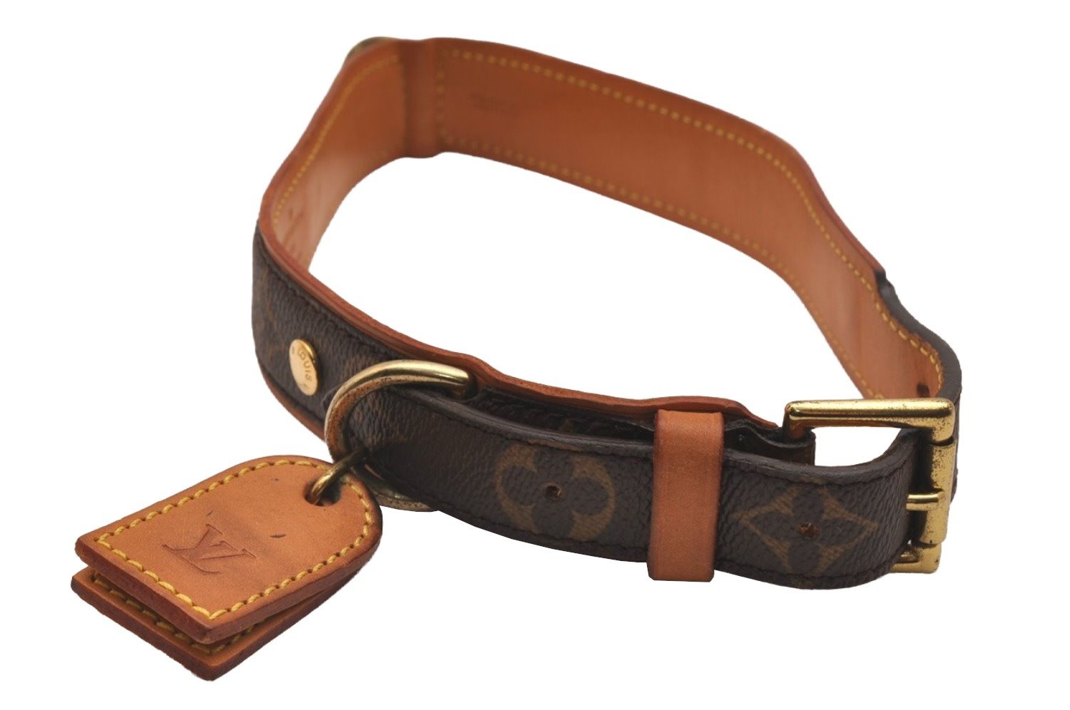 Authentic Louis Vuitton Monogram Collier Baxter GM Dog Collar M58070 LV 3654J