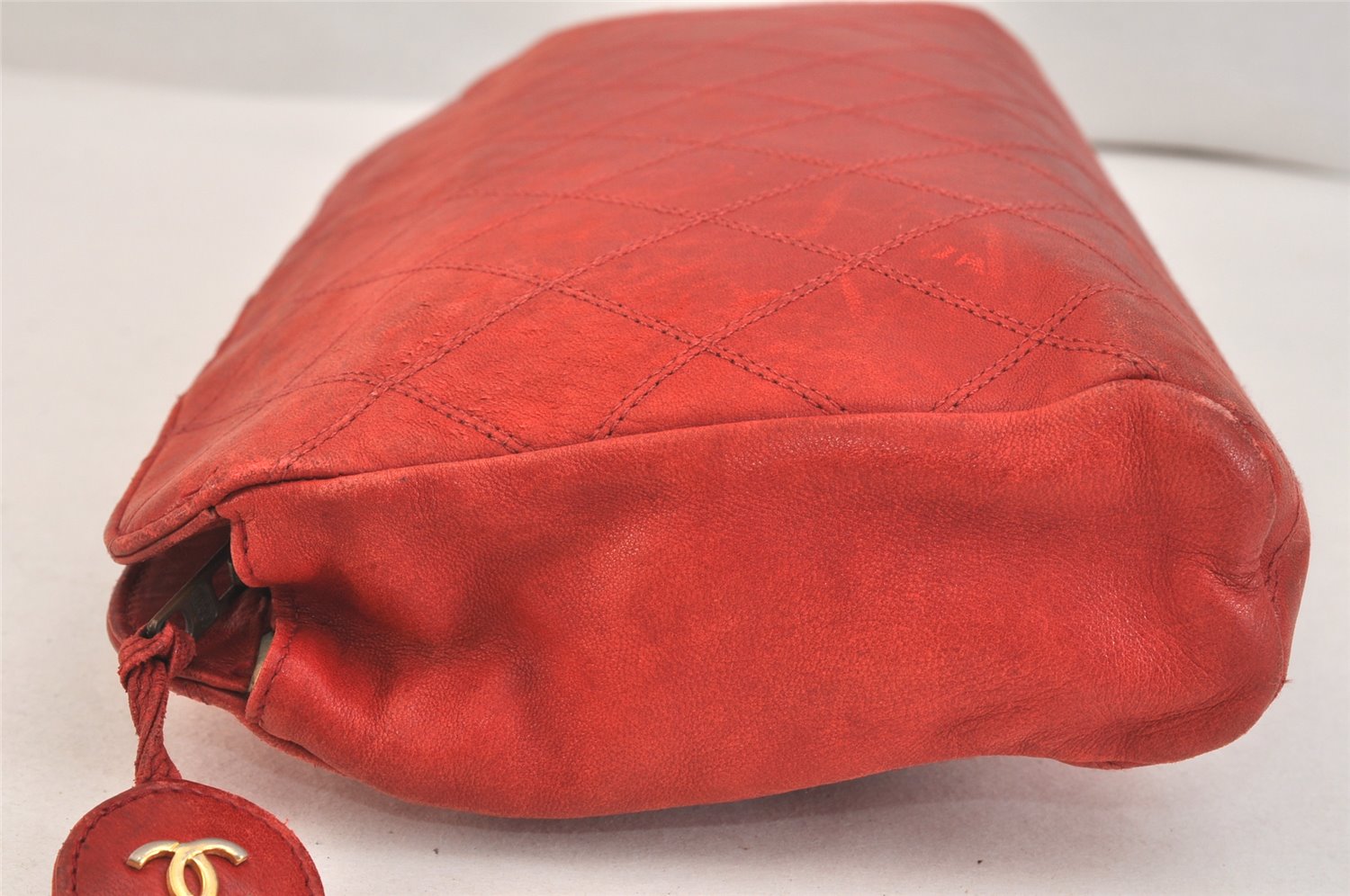 Authentic CHANEL Calf Skin Bicolore CC Logo Clutch Hand Bag Purse Red 3654K