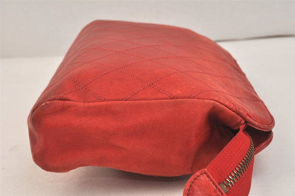 Authentic CHANEL Calf Skin Bicolore CC Logo Clutch Hand Bag Purse Red 3654K