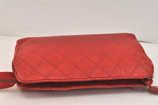 Authentic CHANEL Calf Skin Bicolore CC Logo Clutch Hand Bag Purse Red 3654K