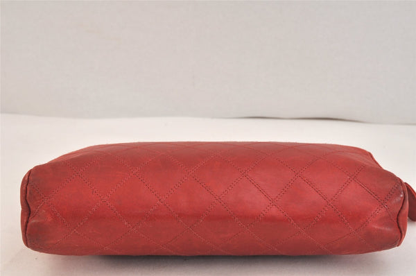 Authentic CHANEL Calf Skin Bicolore CC Logo Clutch Hand Bag Purse Red 3654K