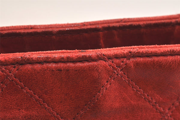 Authentic CHANEL Calf Skin Bicolore CC Logo Clutch Hand Bag Purse Red 3654K