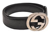 Auth GUCCI Guccissima Interlocking G Belt GG Leather 33.5" 114984 Black 3657J