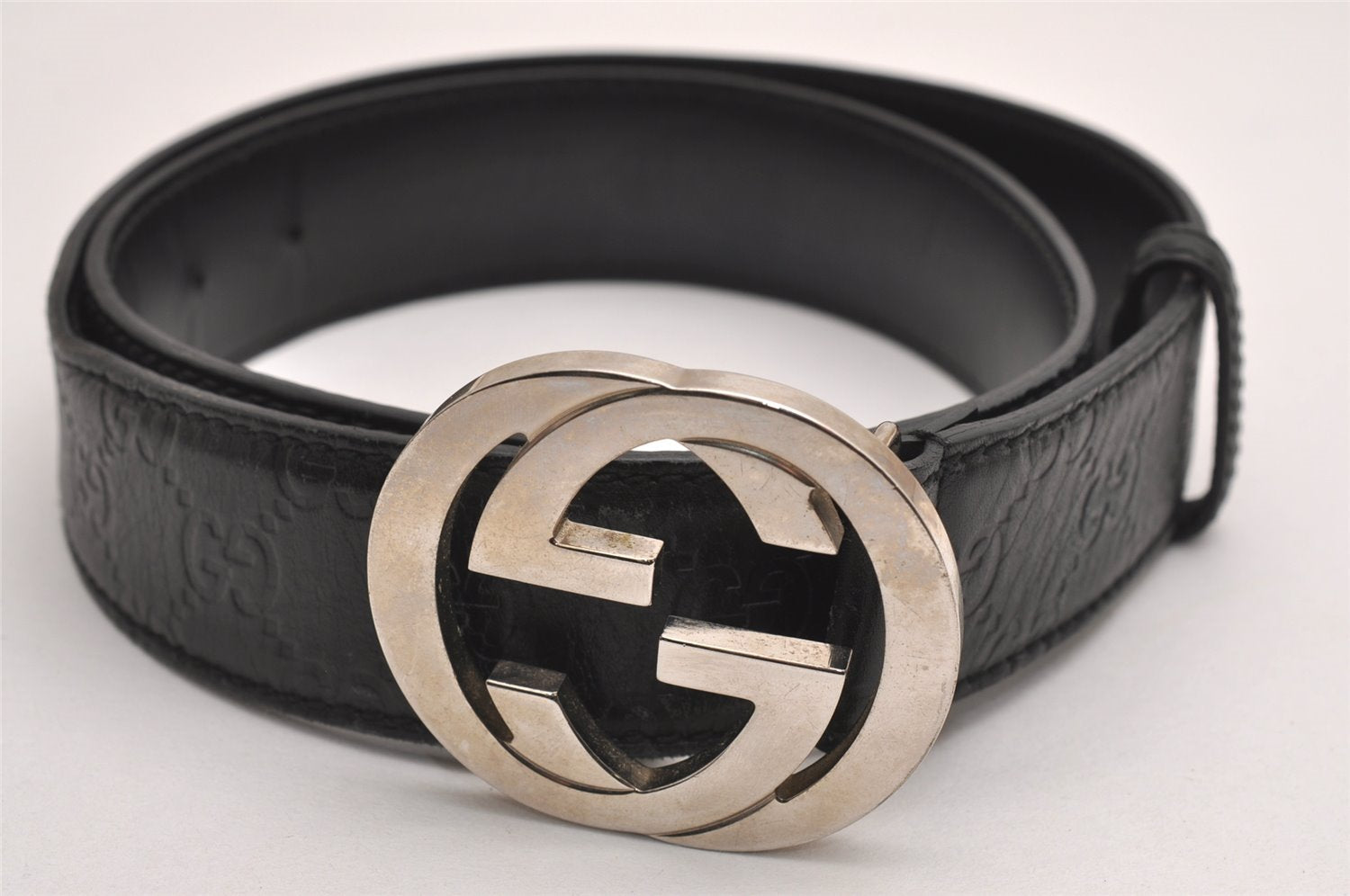 Auth GUCCI Guccissima Interlocking G Belt GG Leather 33.5