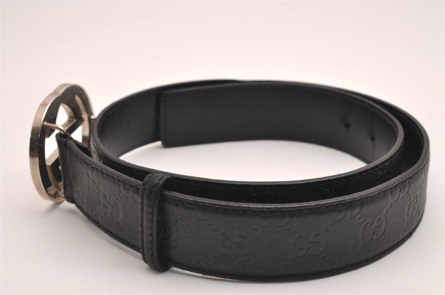 Auth GUCCI Guccissima Interlocking G Belt GG Leather 33.5