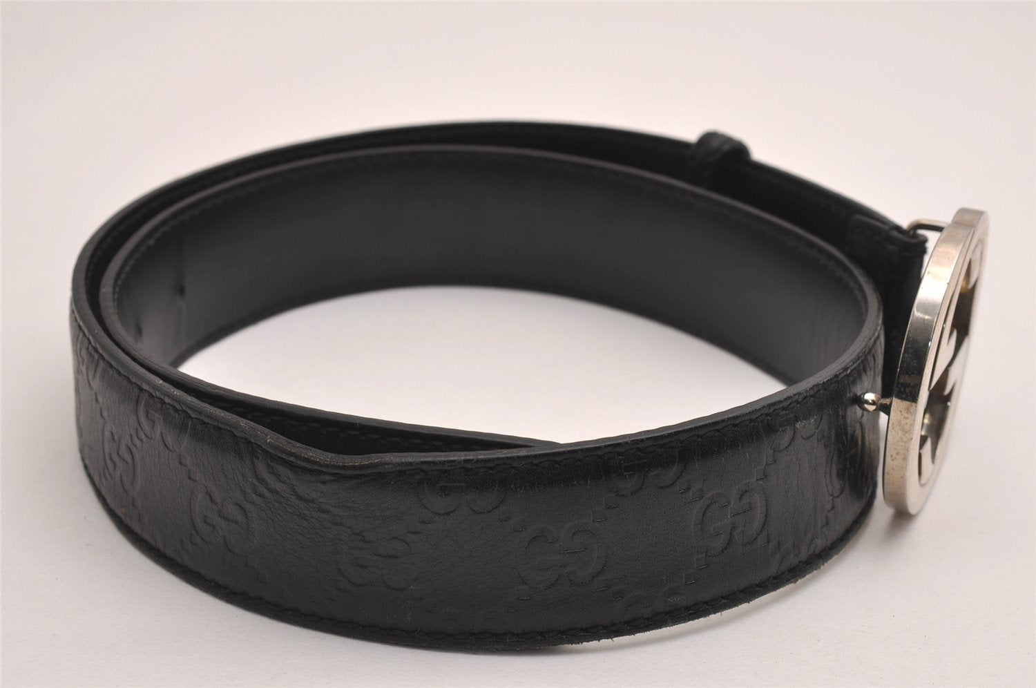 Auth GUCCI Guccissima Interlocking G Belt GG Leather 33.5