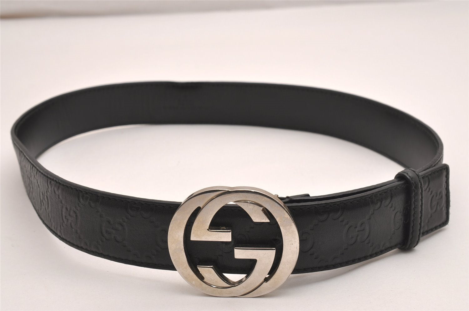 Auth GUCCI Guccissima Interlocking G Belt GG Leather 33.5