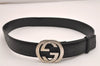 Auth GUCCI Guccissima Interlocking G Belt GG Leather 33.5" 114984 Black 3657J