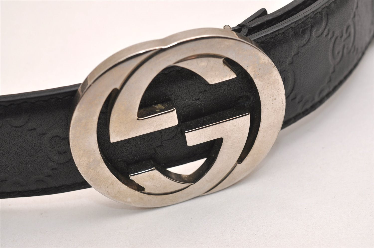 Auth GUCCI Guccissima Interlocking G Belt GG Leather 33.5