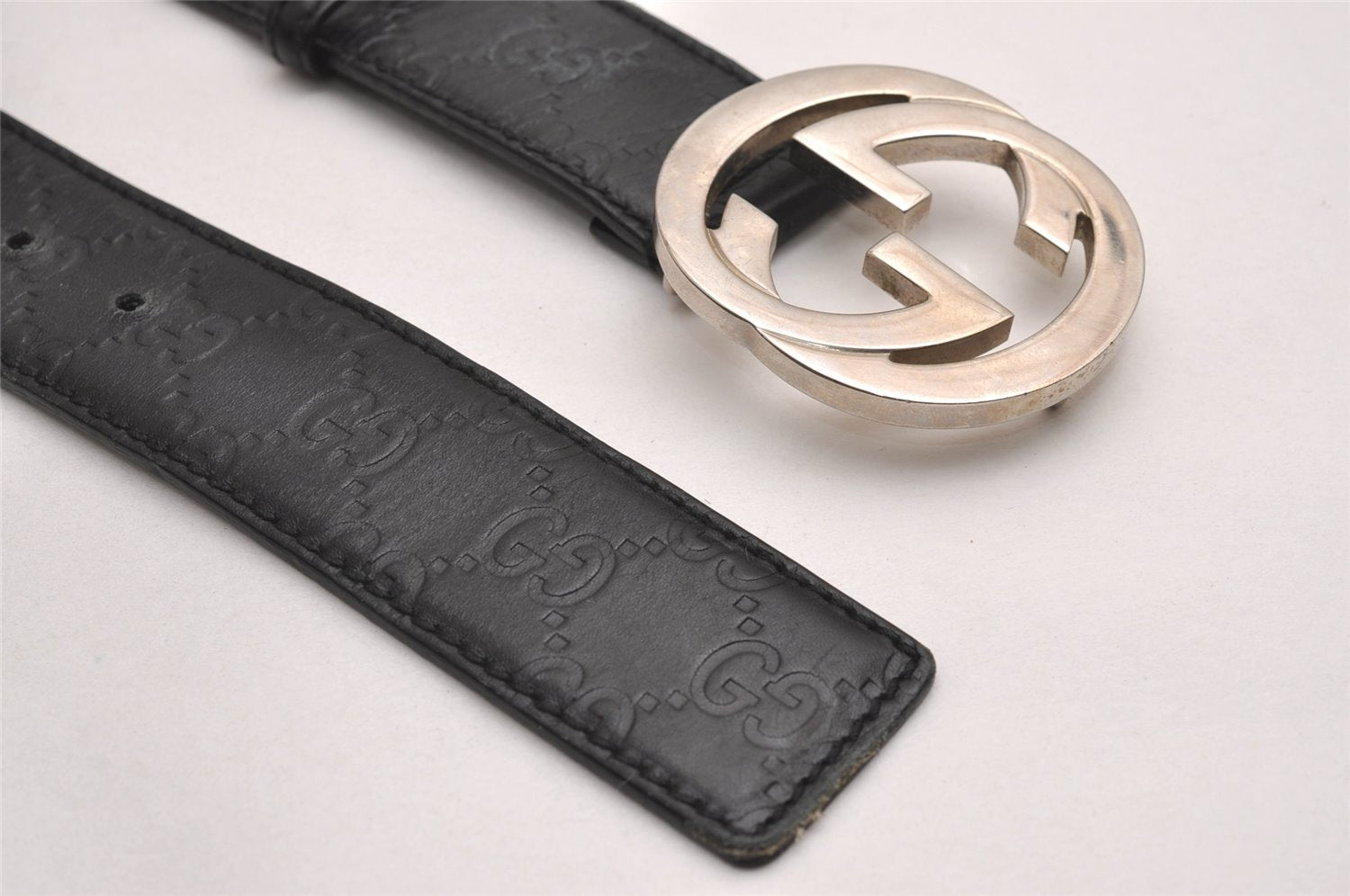 Auth GUCCI Guccissima Interlocking G Belt GG Leather 33.5