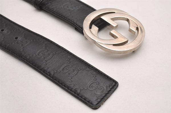 Auth GUCCI Guccissima Interlocking G Belt GG Leather 33.5" 114984 Black 3657J