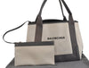 Authentic BALENCIAGA Navy Caba S Hand Bag Canvas Leather 339933 White 3659J