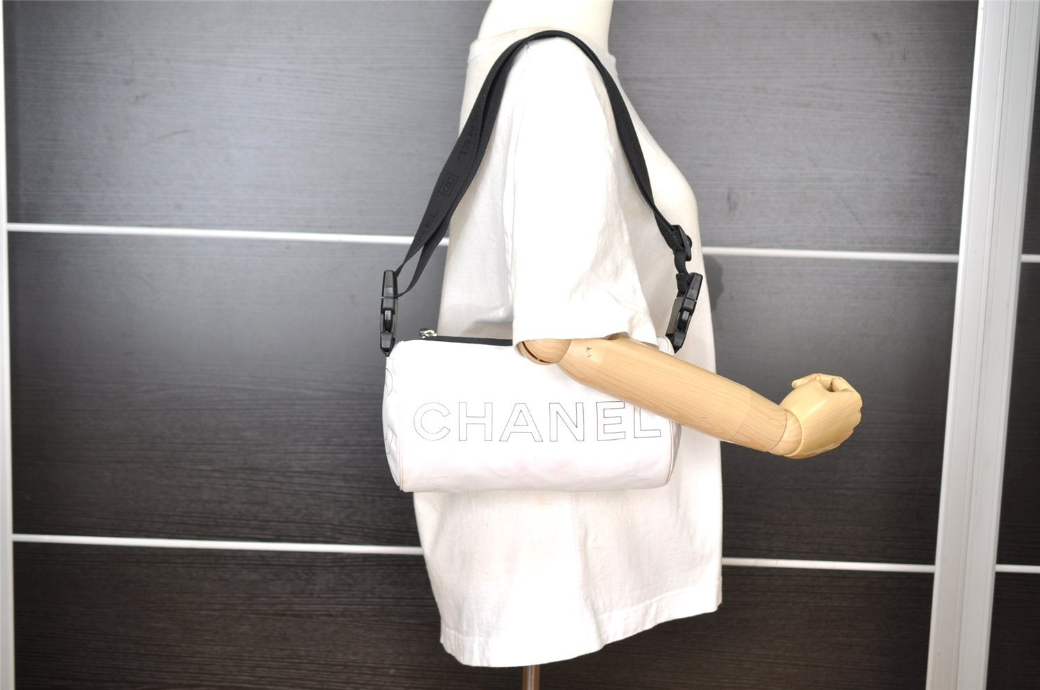 Authentic CHANEL Sports Line CC Logo Shoulder Cross Body Bag PVC White 3660I